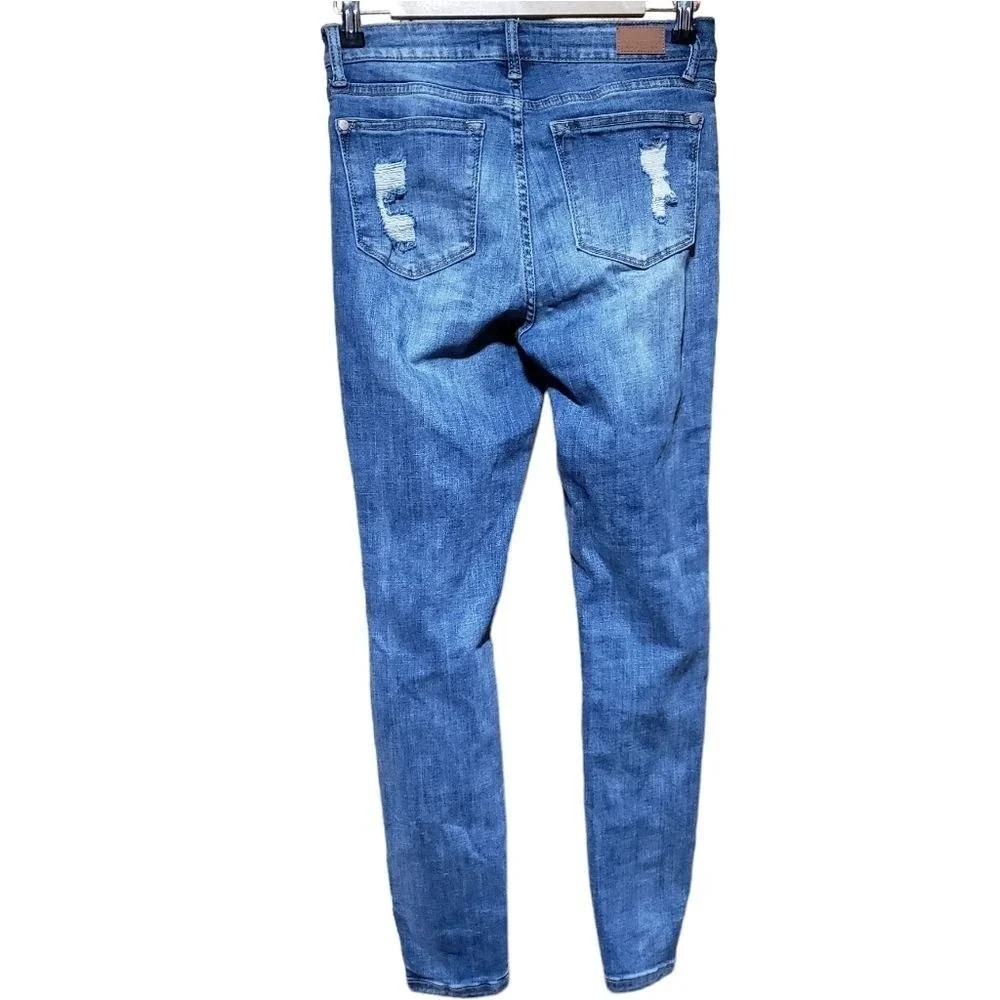 Judy Blue Jeans Skinny Fit Distressed Patchwork Medium Wash‎ Stretch Size 25
